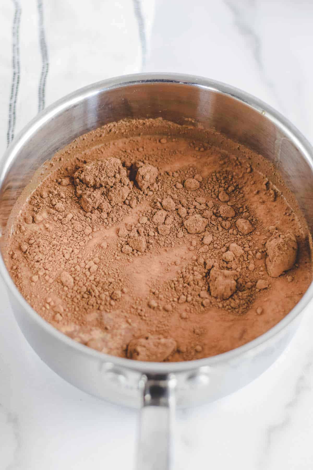 peppermint mocha ingredients inside of a saucepan