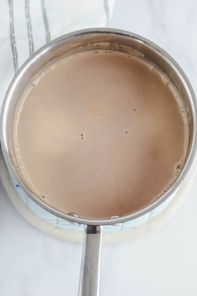 creamy mocha mixture in a small saucepan