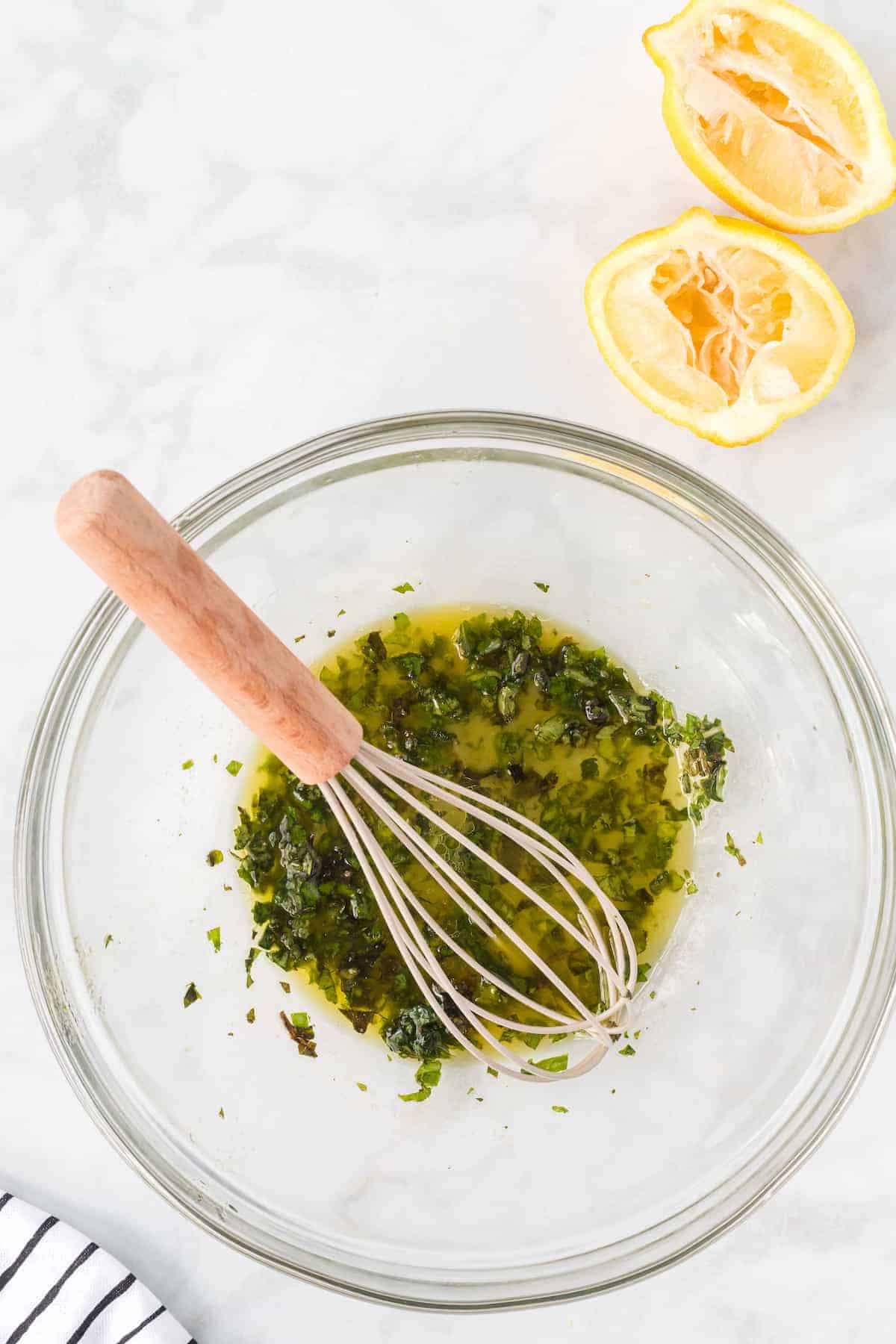 whisk the dressing ingredients together.