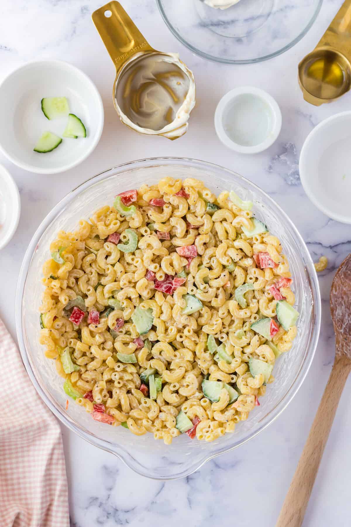 veggies and creamy sauce combined with the macaroni noodles.