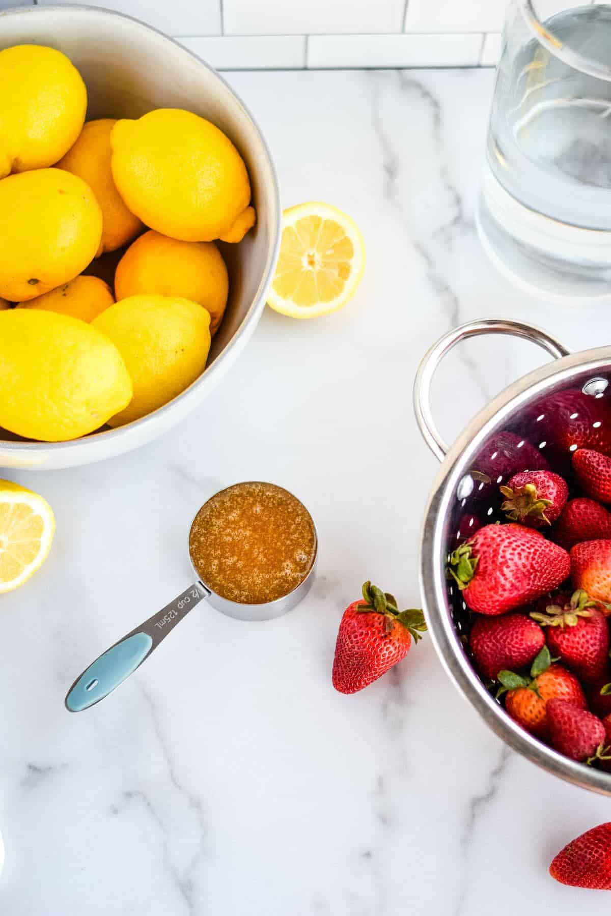 ingredients for the homemade strawberry lemonade.