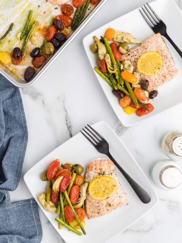 two white squares of mediterranean salmon.