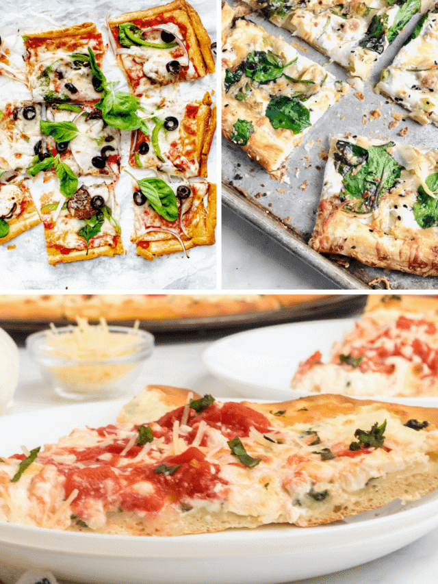 photo collage with three healthy pizza recipes