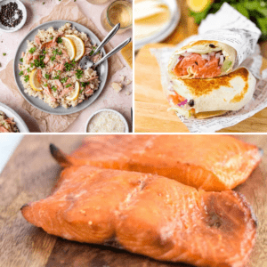 photo collage of 3 smoked salmon recipes.
