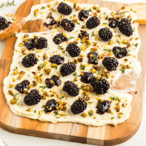 pistachio and blackberry butter board.