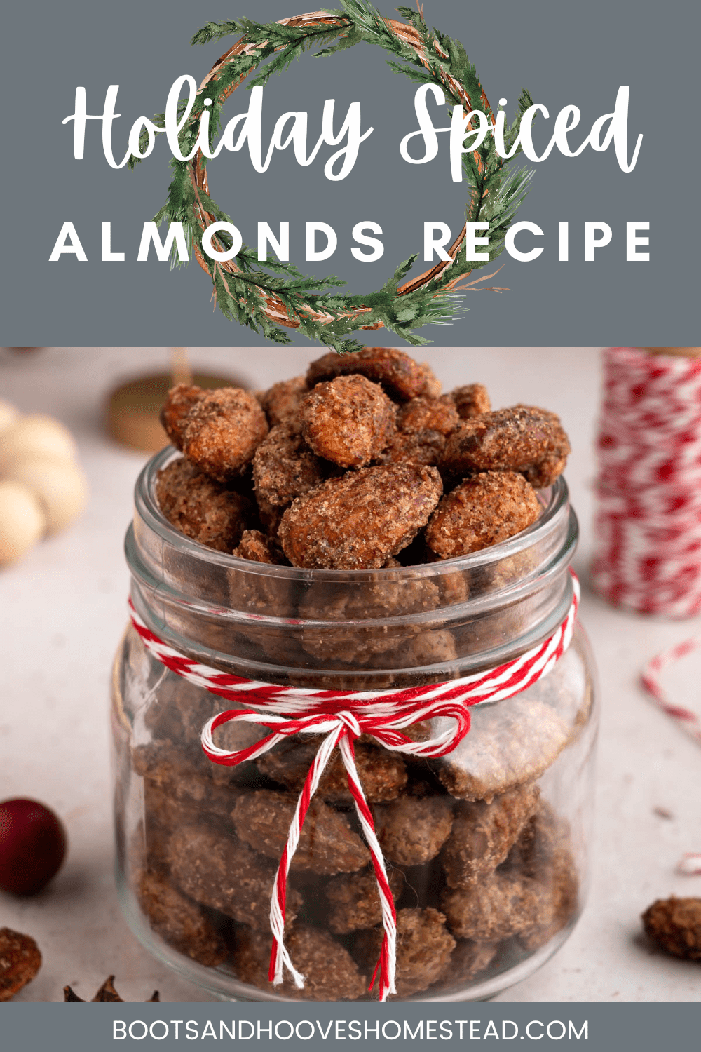 jar filled with finished maple spiced almonds