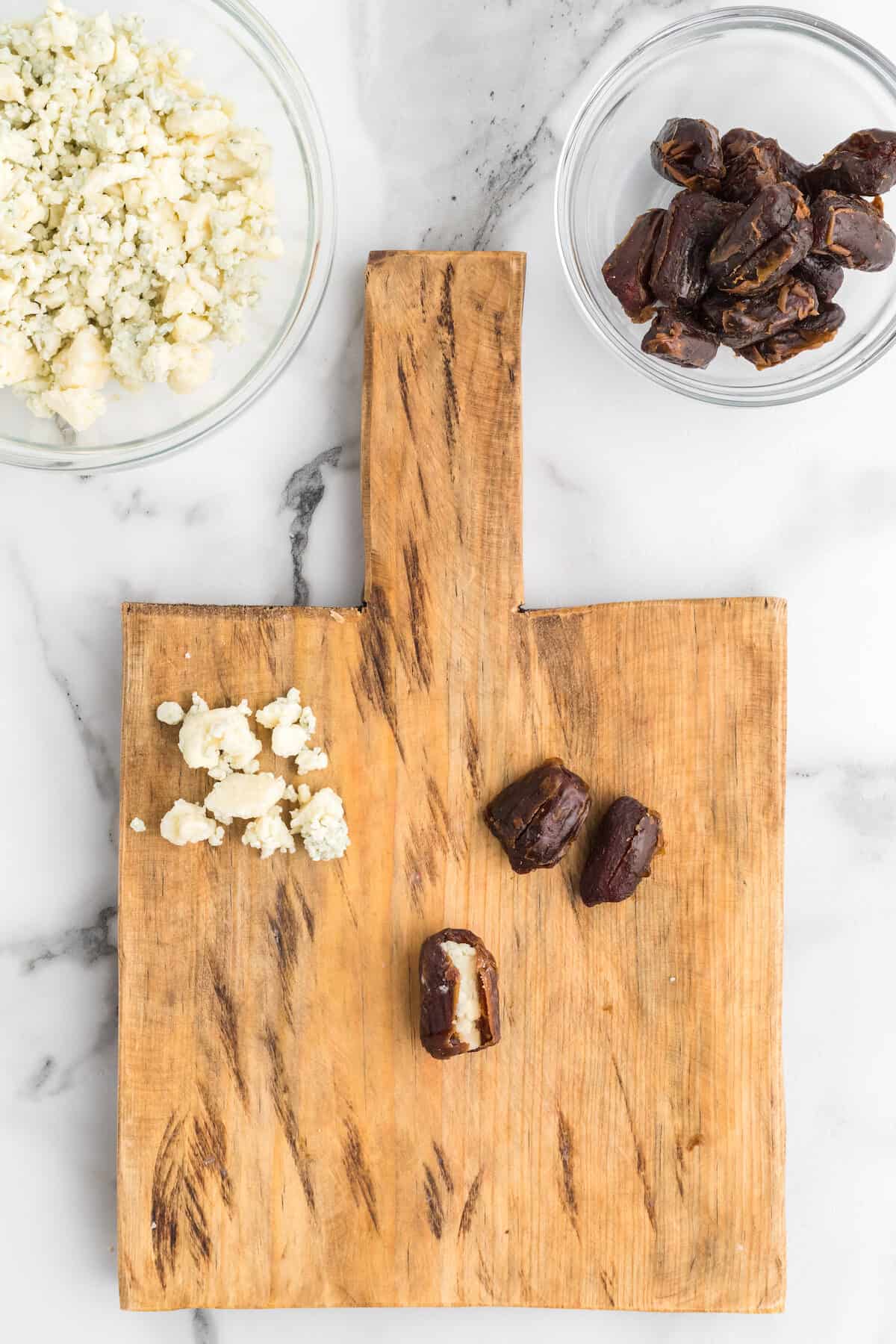 stuffing the dates with gorgonzola cheese.
