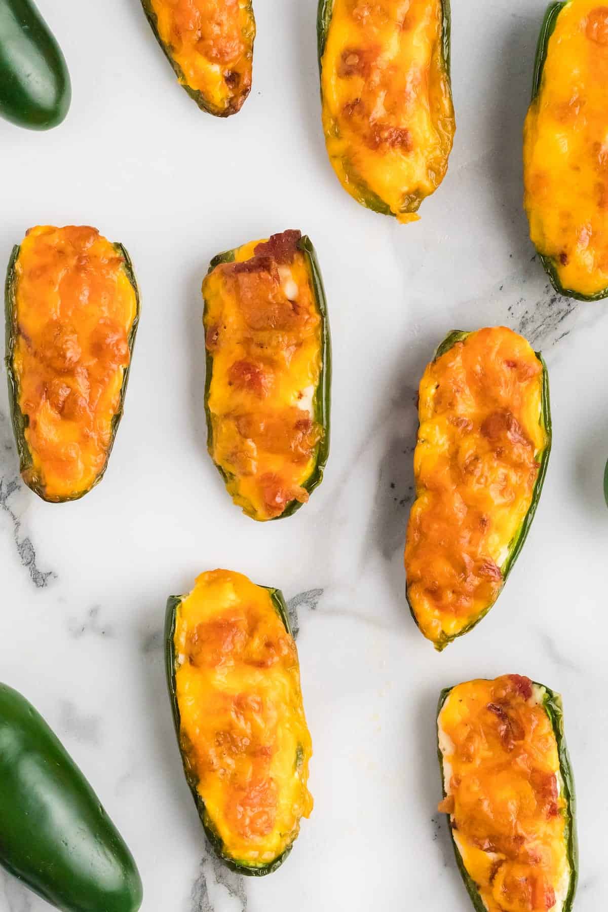 jalape&ntilde;o poppers resting on a countertop.