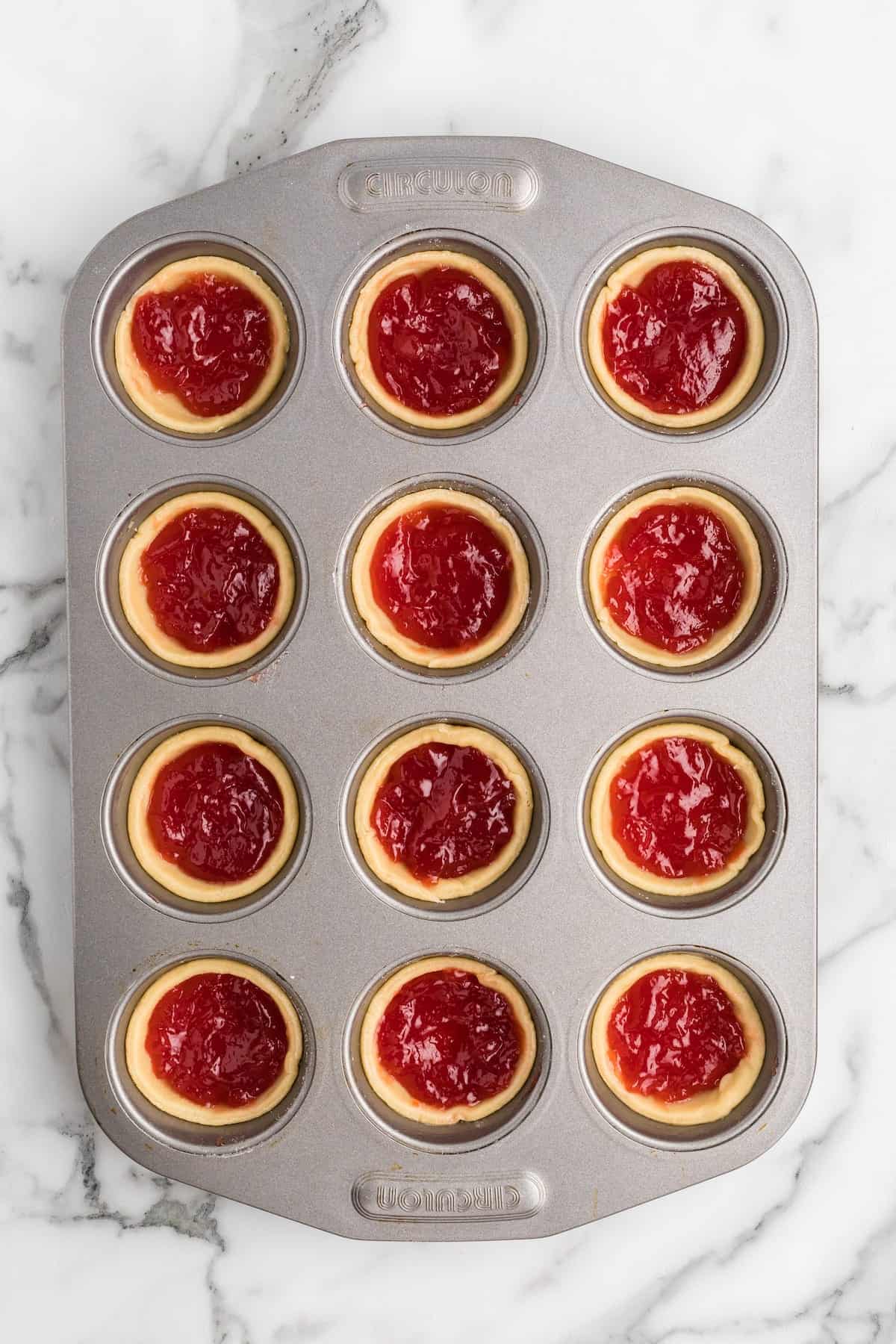 jam filled inside of the tart pastry.