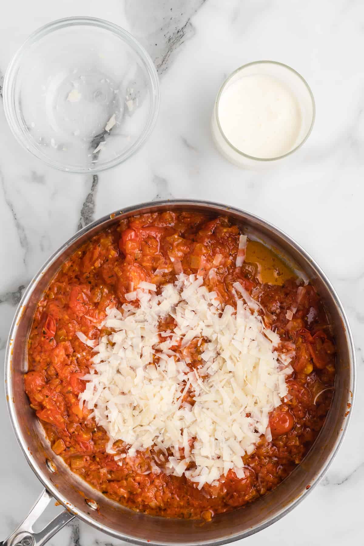 skillet with the fresh shredded parmesan cheese.