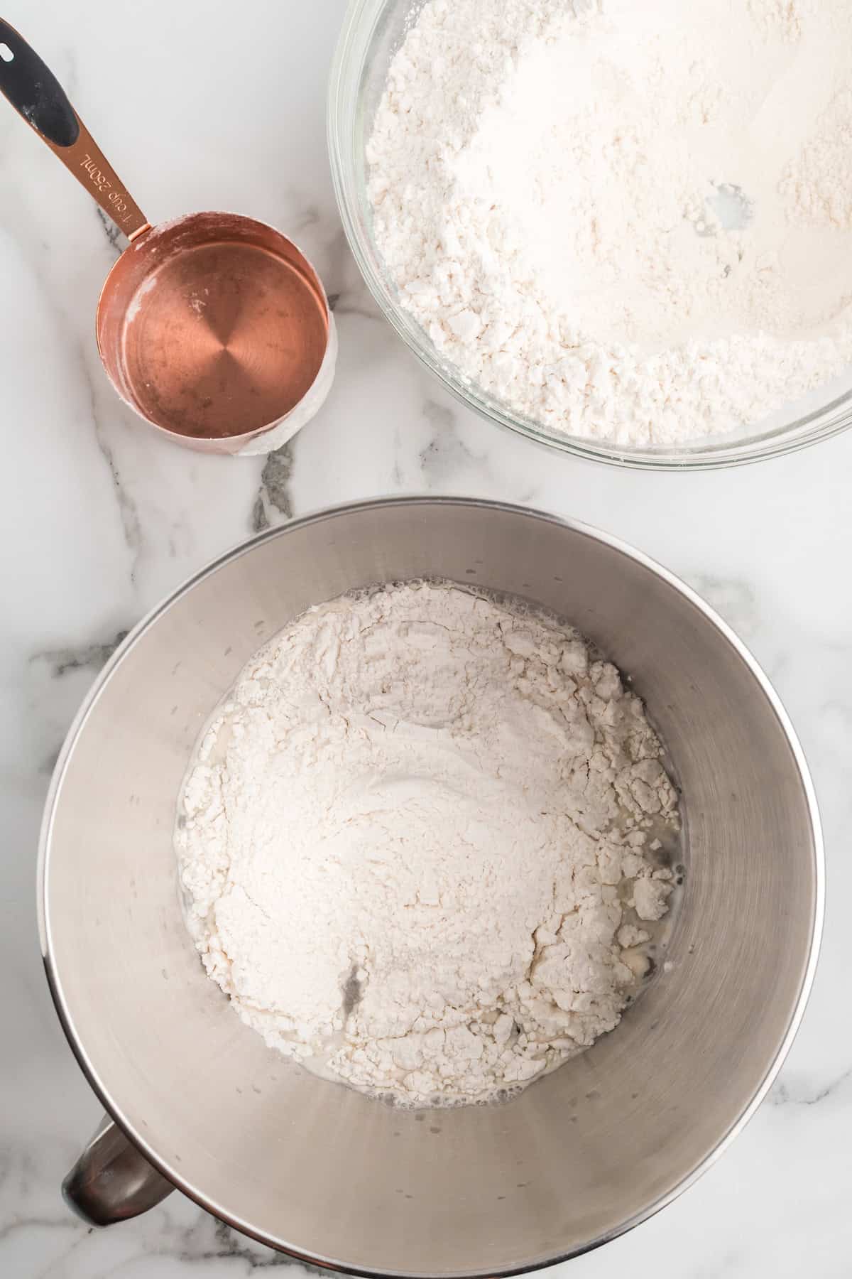 flour added to the stand mixer.