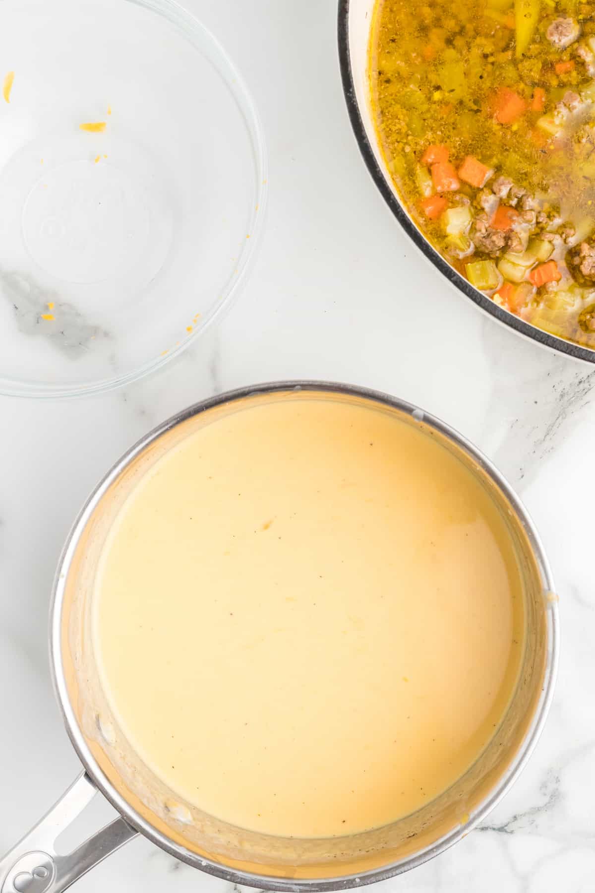 finished cheese sauce in a separate pan.