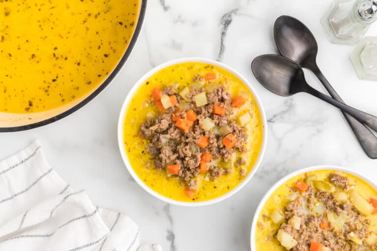 Healthy Cheeseburger Soup with Bone Broth + without Velveeta