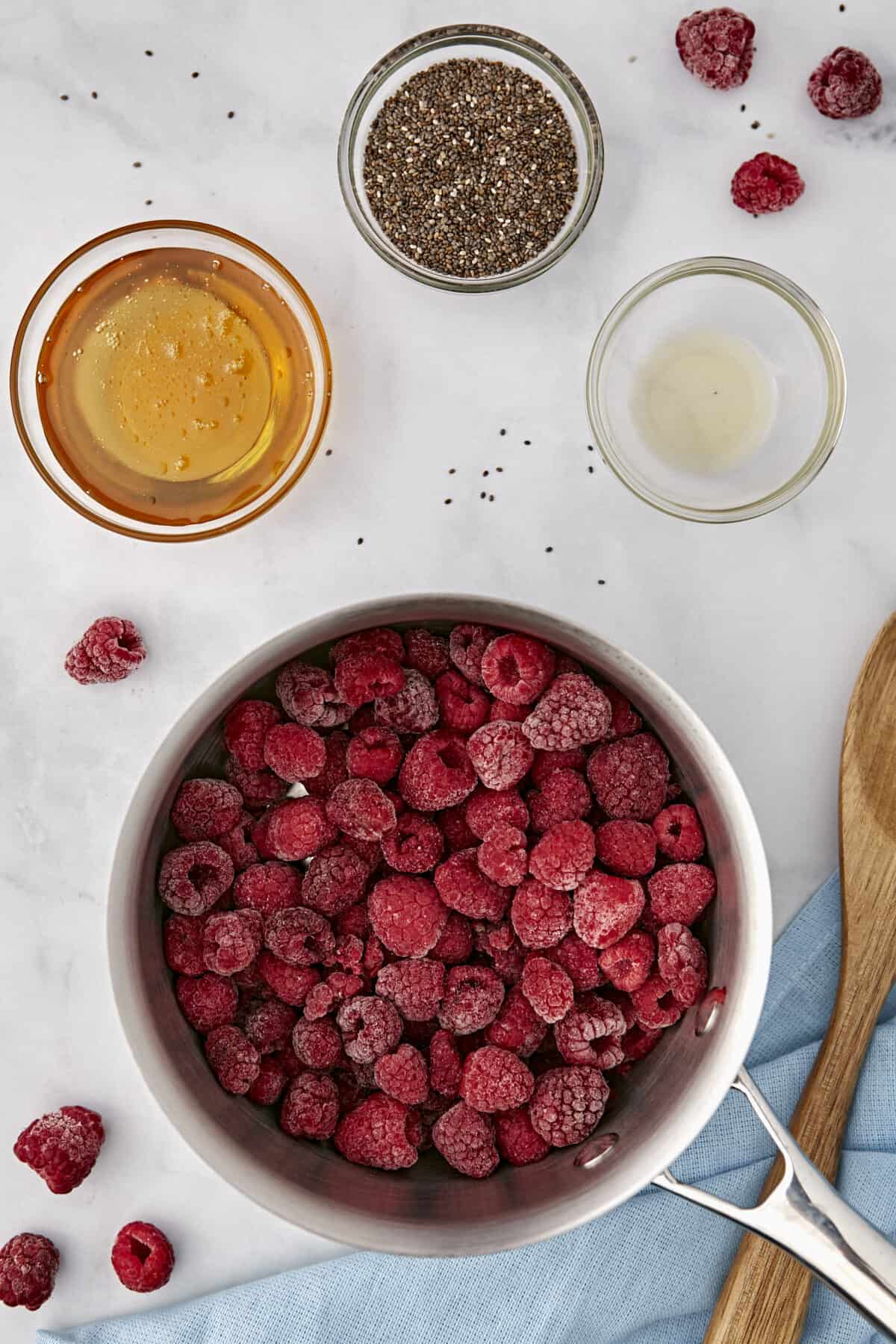 frozen raspberries in a saucepan. 