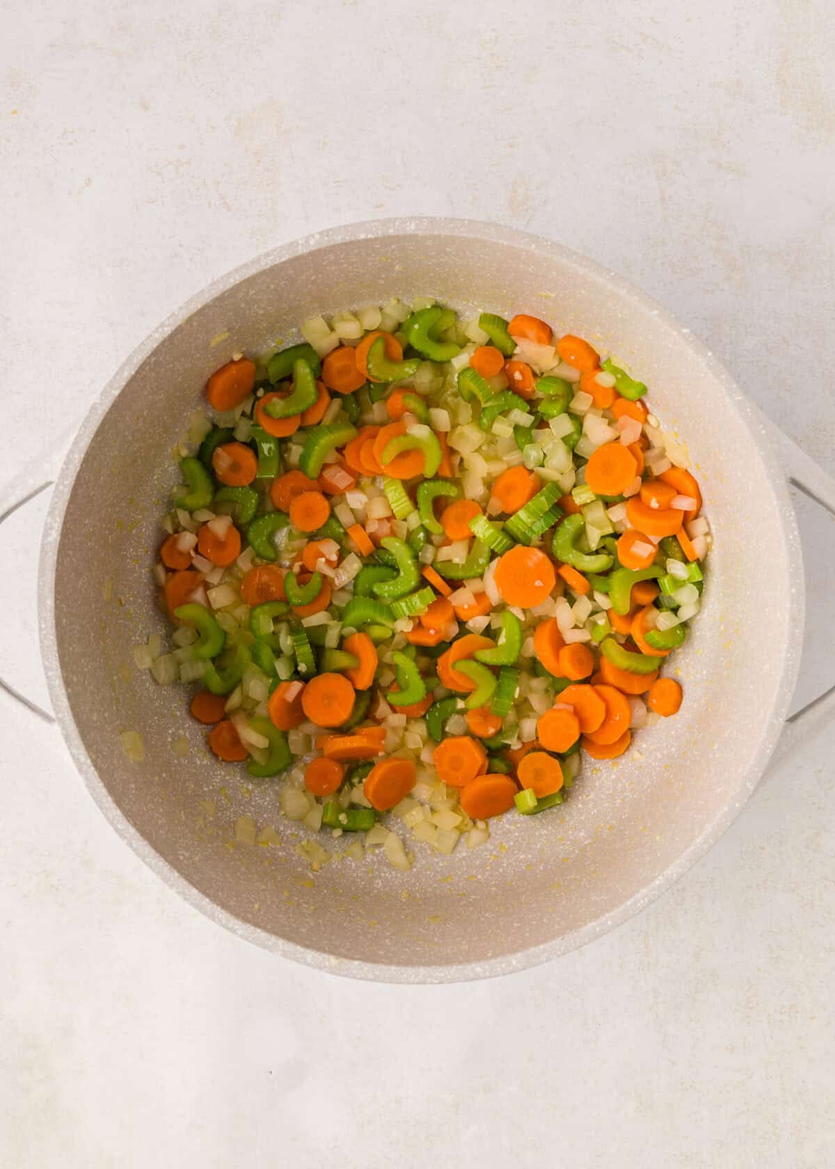 cooked veggies for the creamy chicken gnocchi soup.