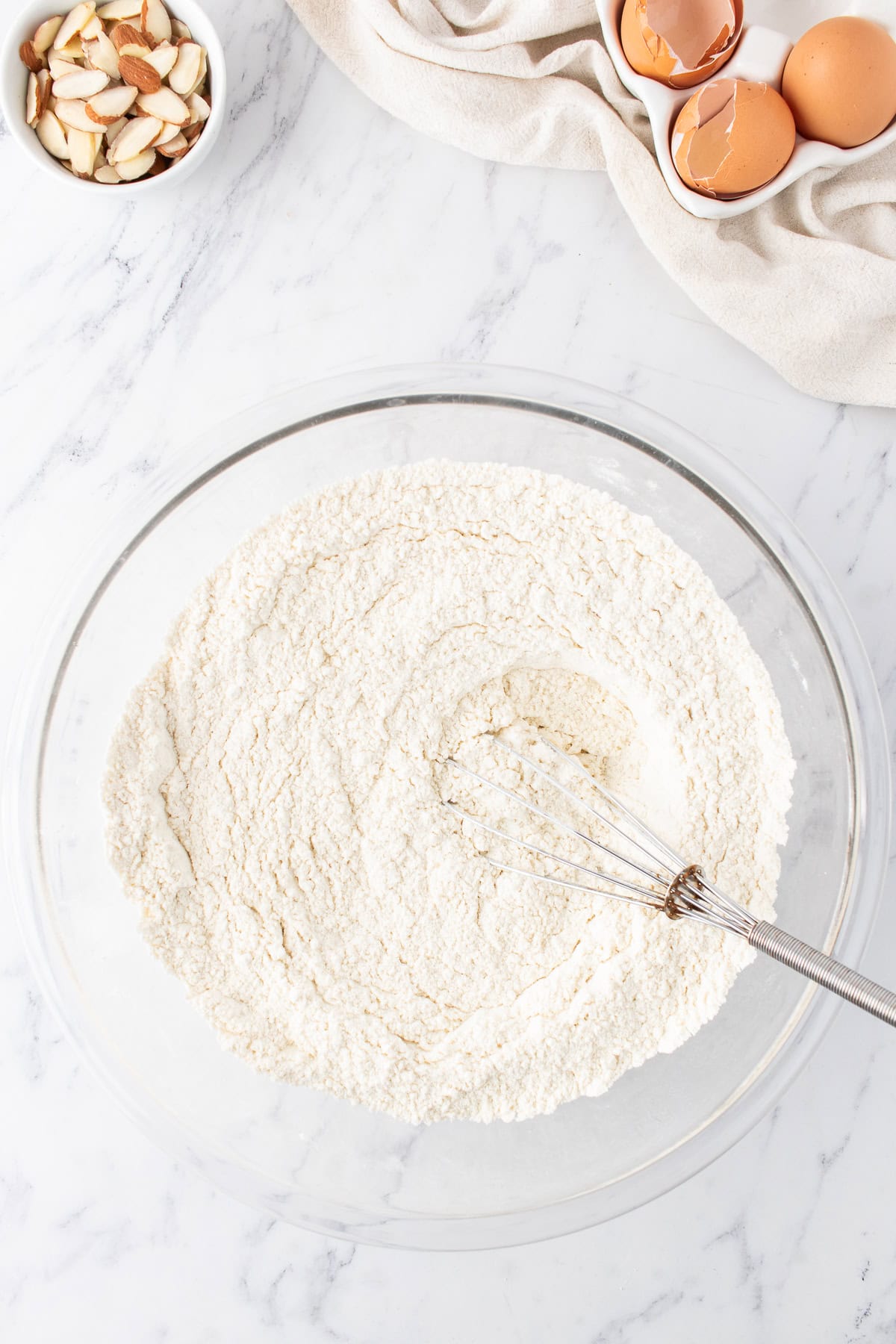 flour mixture in a large glass bowl.