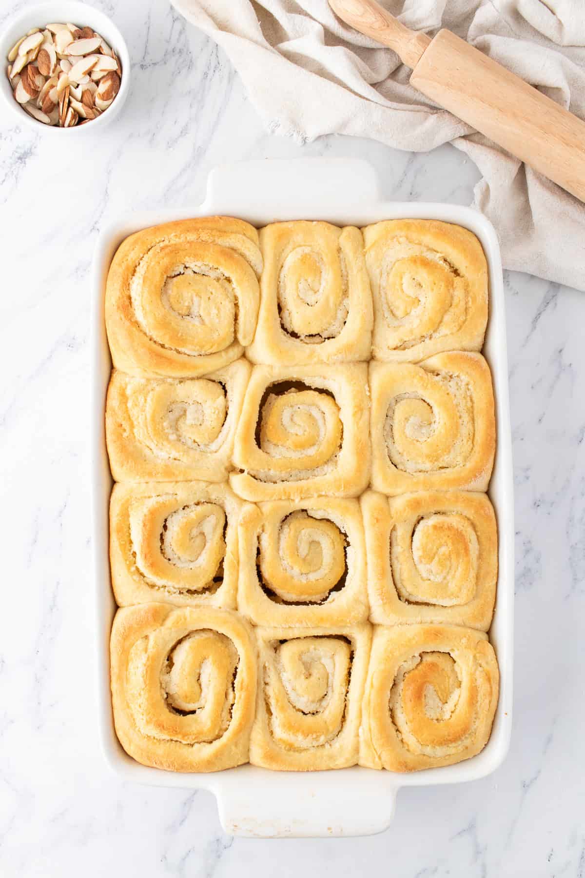 almond sweet rolls freshly baked out of the oven. 