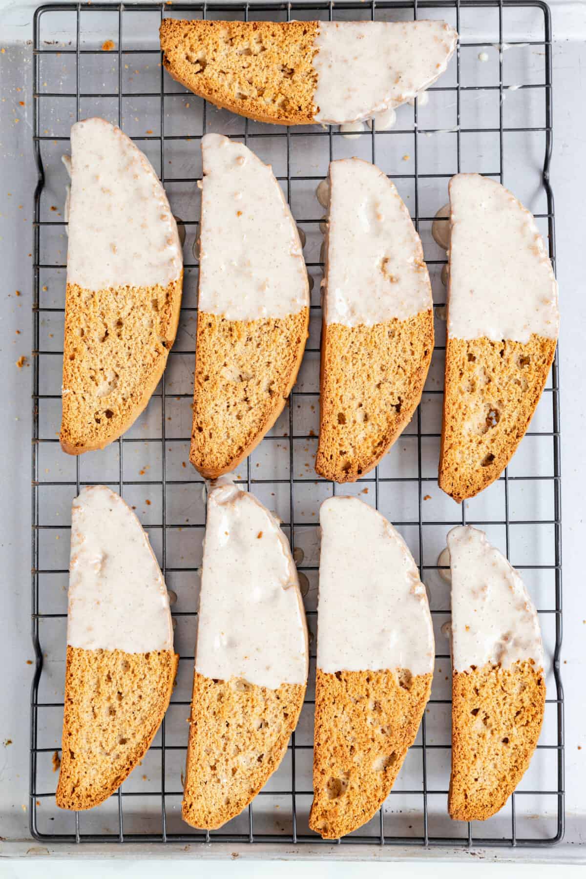 letting the biscotti with glaze cool on a wire rack.