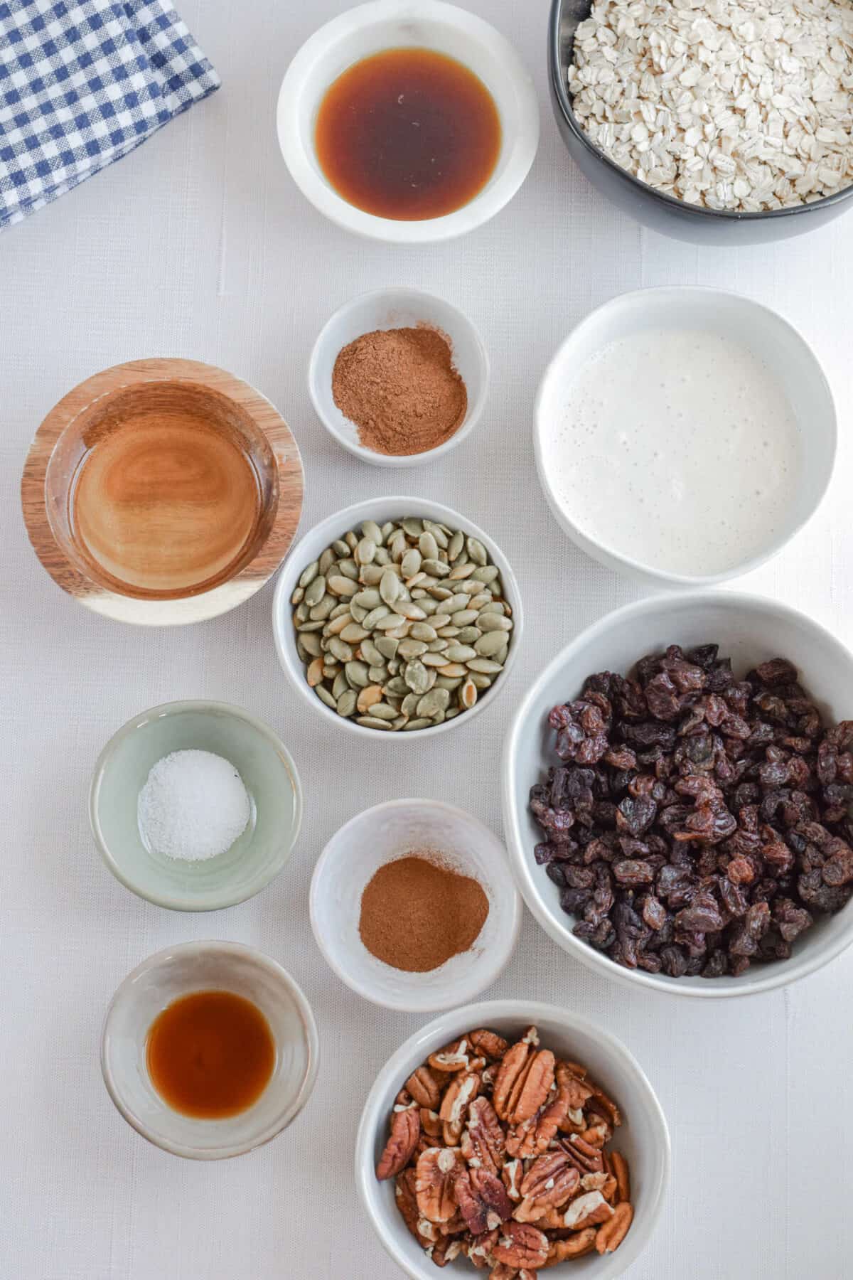 ingredients for the pumpkin spice sourdough granola. 