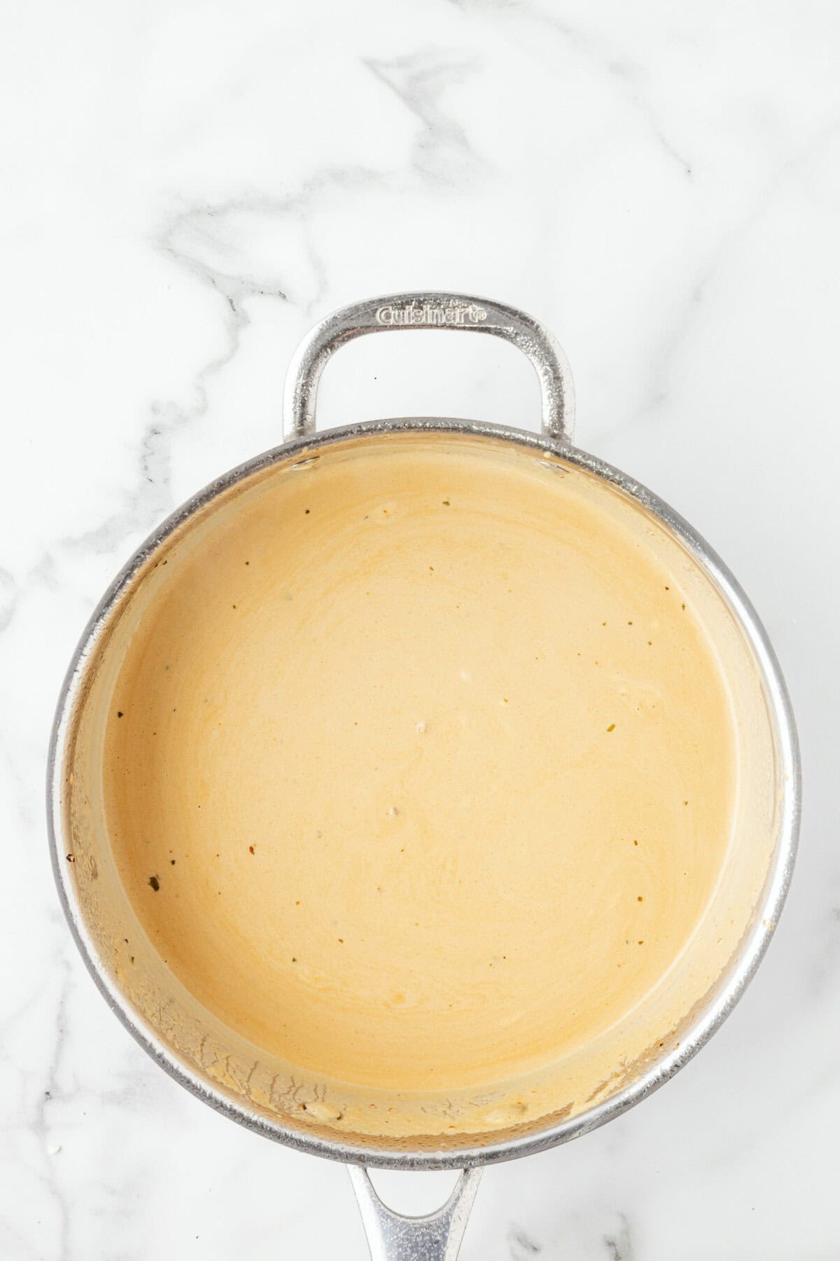 skillet pan with cream sauce from the chicken broth and Boursin cheese. 