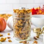 small mason jar of pumpkin granola.