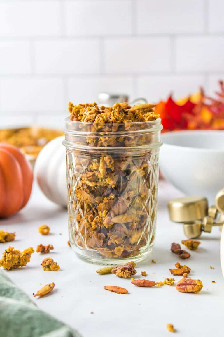 small mason jar of pumpkin granola.