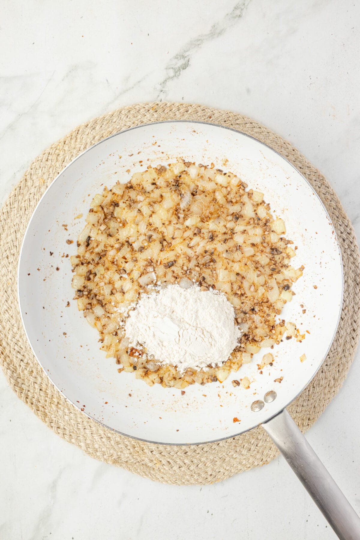 all purpose flour added to the skillet. 