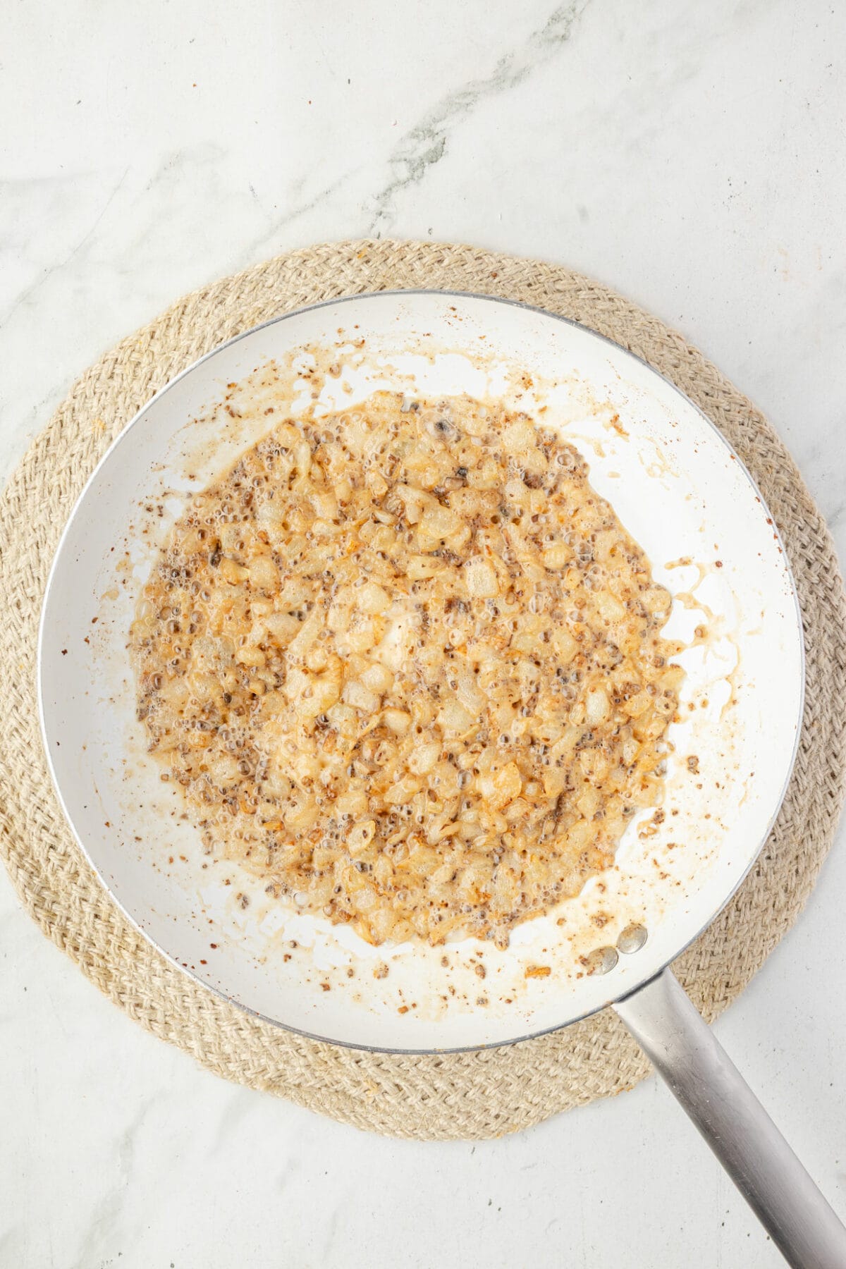 mushroom and onion mixture in the skillet. 