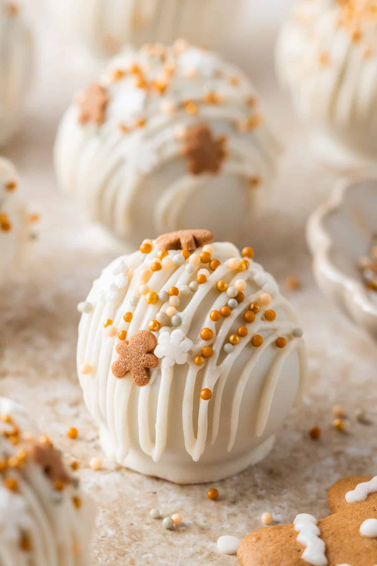 gingerbread truffles with festive sprinkles. 