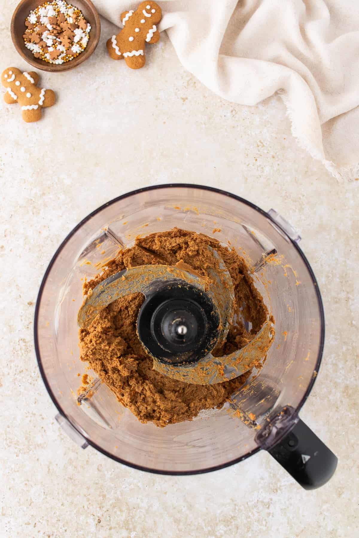 gingerbread truffle mixture in a food processor. 
