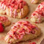 strawberry icing on top of the finished strawberry scones.