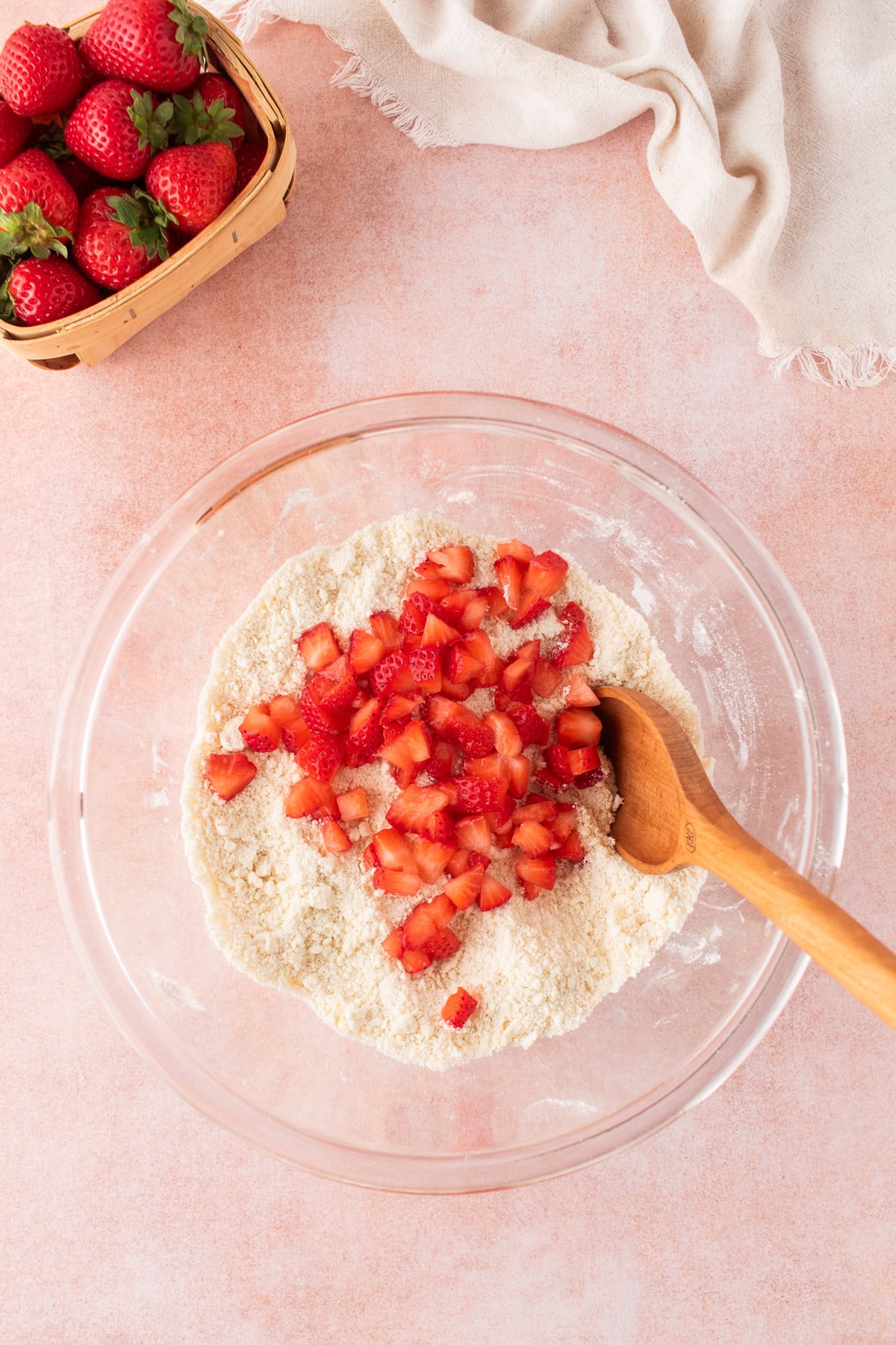 fresh strawberries added to the flour mixture. 