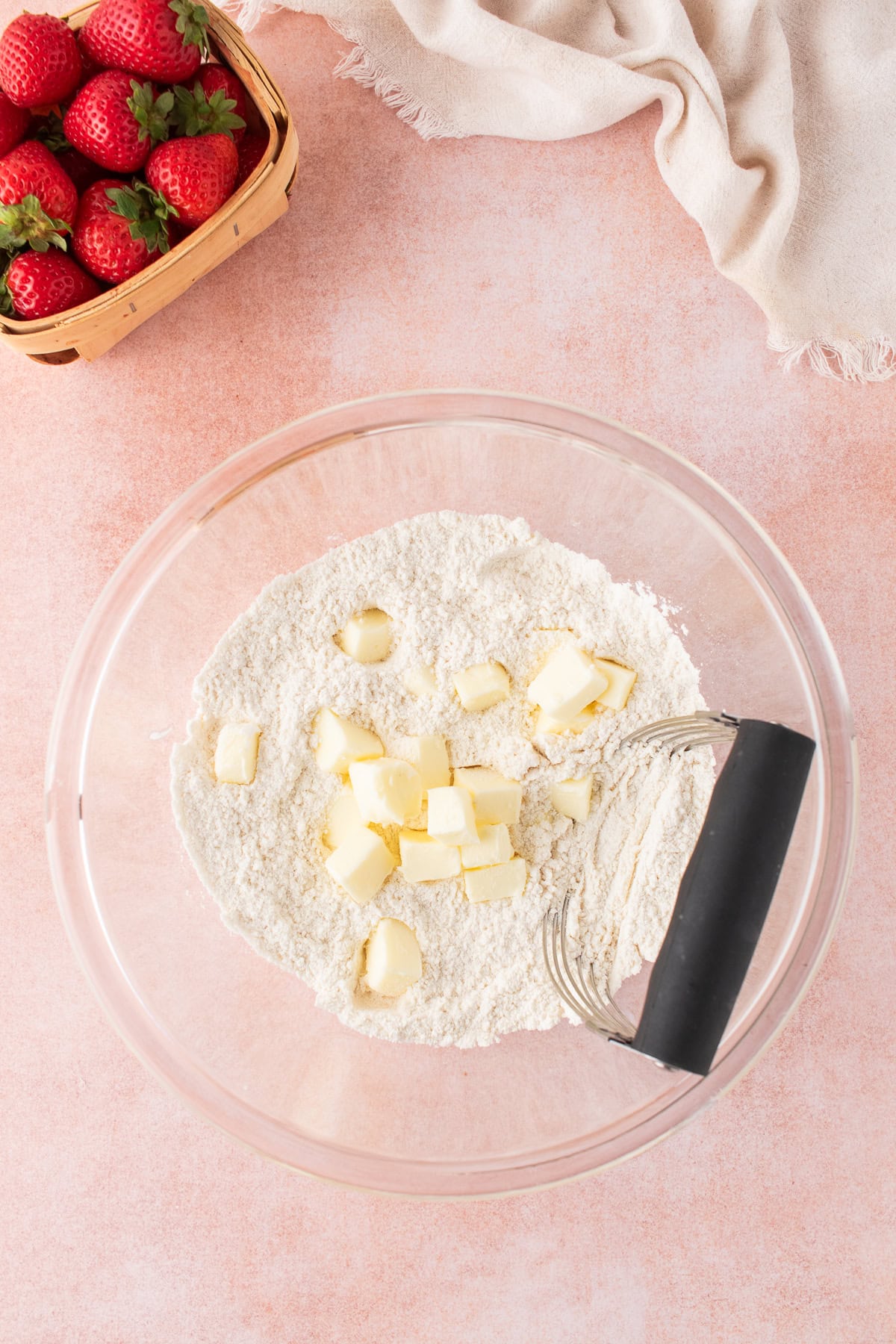 mixing bowl with flour and butter. 