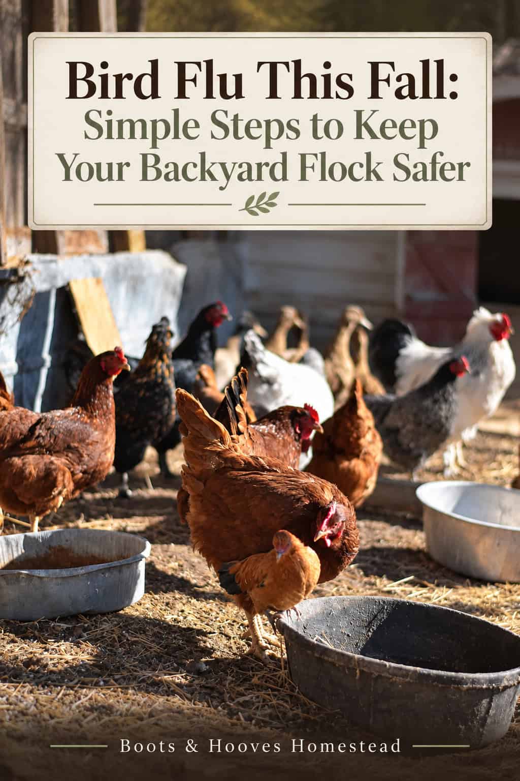 variety of chickens in a small farm coop.